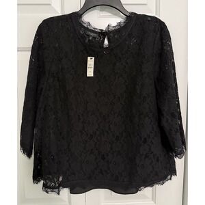 NWT Talbots Size 14P, Two‎ Piece Black Lace Top Camisole Goth Chic MSRP $119
